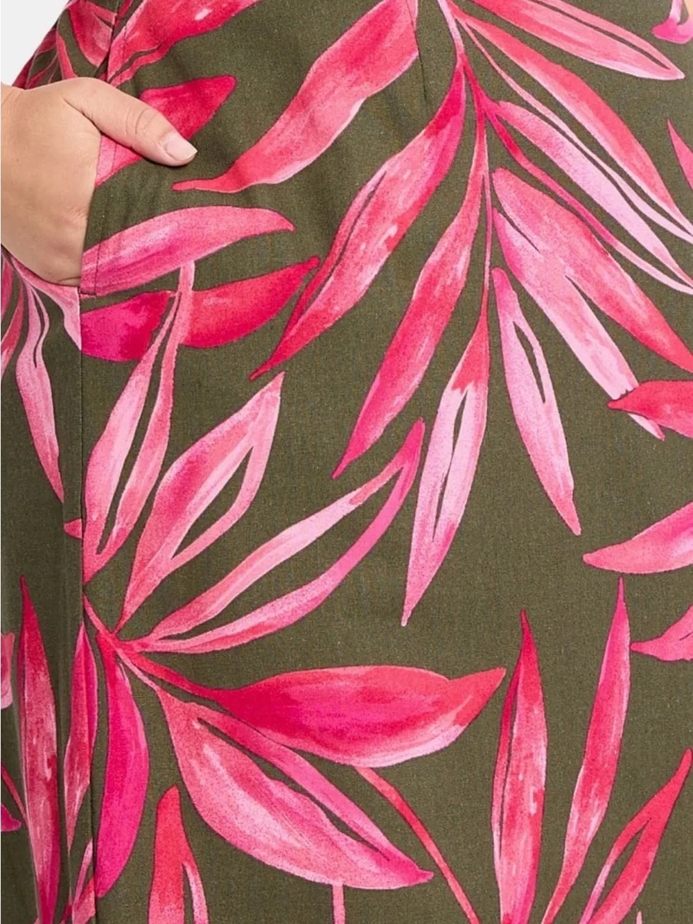 NEW Linen-Blend Pink & Olive Green Tropical Print  Skirt  - Time and Tru 22
